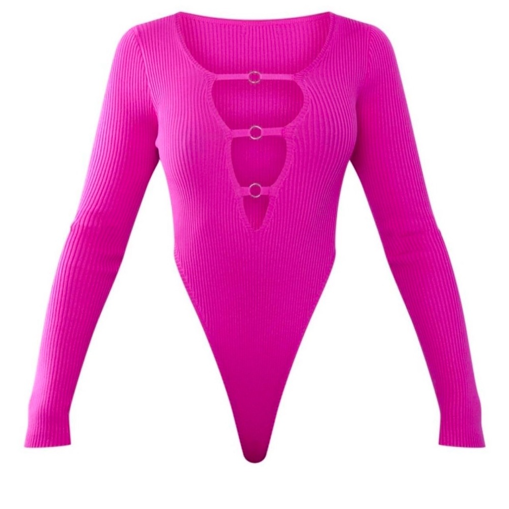 PINK CUT OUT RING RIB KNIT BODYSUIT
